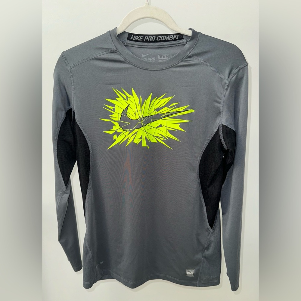 Nike Pro Combat Boy's Dri-Fit‎ Long Sleeve Shirt With Neon Graphic, Size XL